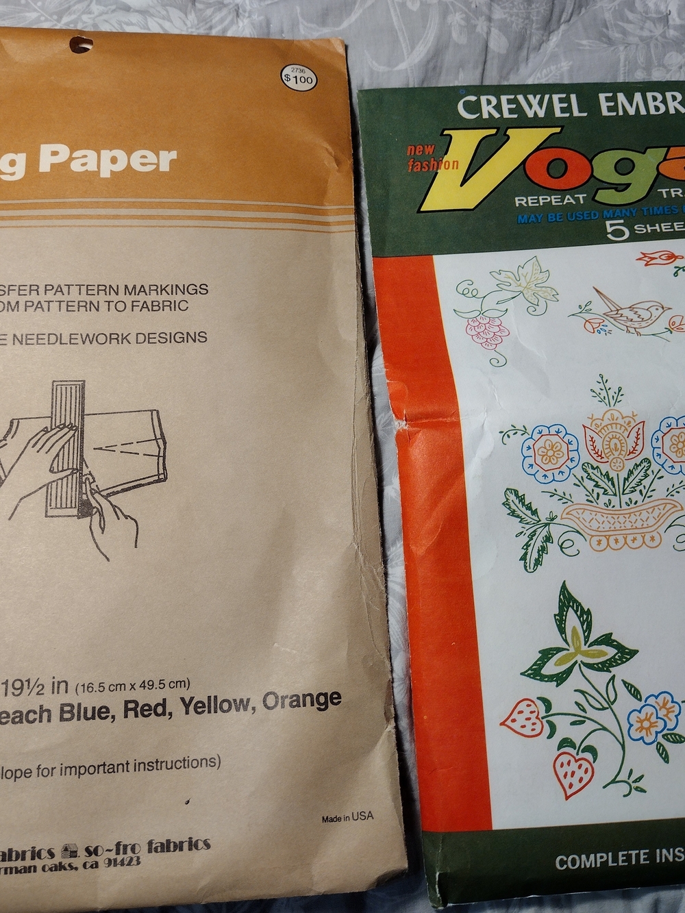 Vintage Crewel Embroidery Transfer Patterns Tracing Paper Vogart